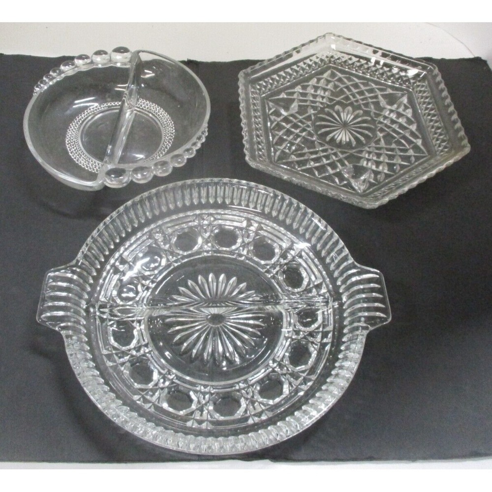 3 Vintage Pressed Glass Serving Bowls .. Be Fancy!